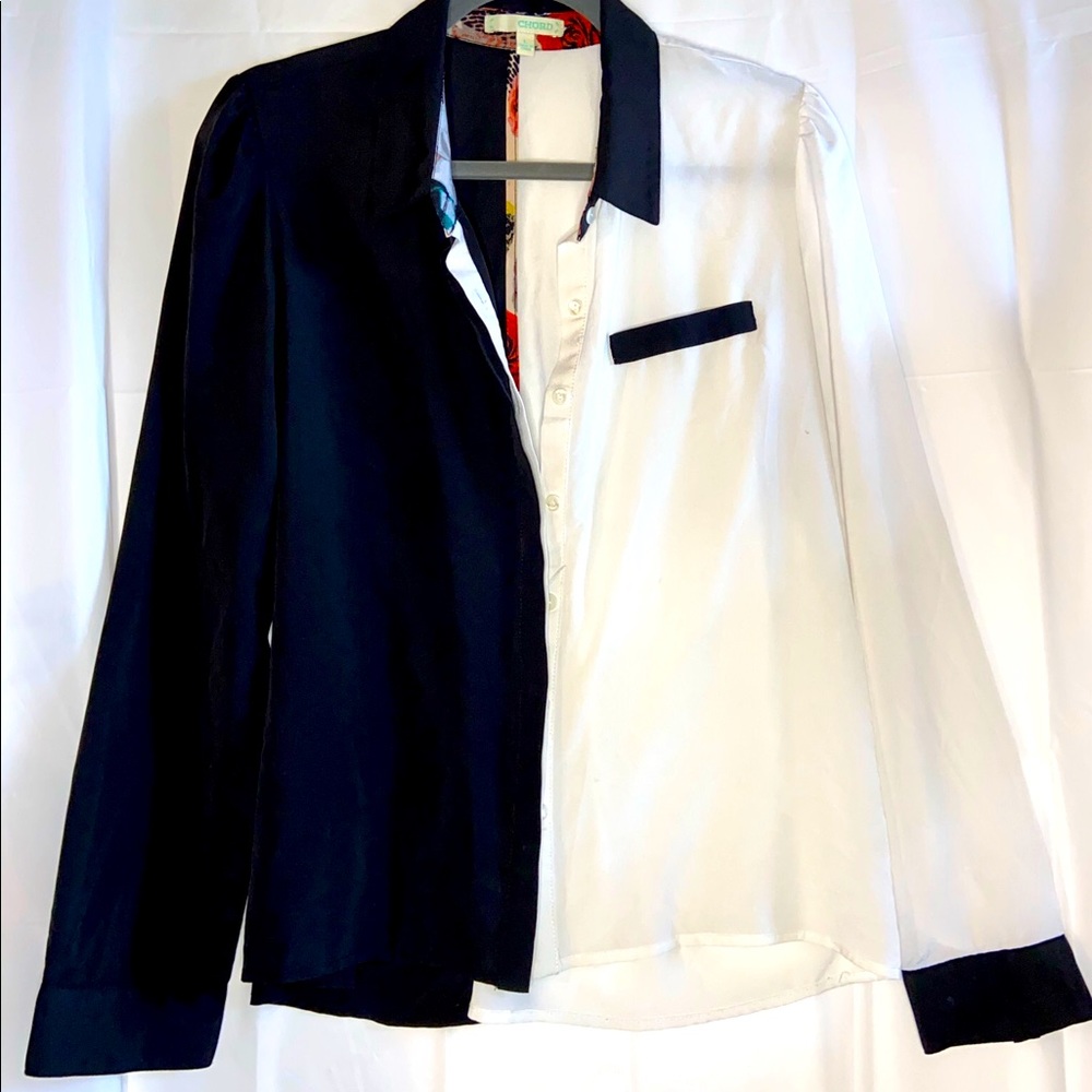 CHORD half white and black long sleeve blouse top